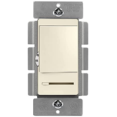 TOPGREENER in Wall Slide Dimmer Switch, for 150W Dimmable LED, 600W Incandescent/Halogen, Single Pole or 3 Way, 120V 60Hz, No Neutral Wire Required, UL Listed, TGDMDS-120-LA, Light Almond