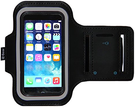 iPhone 5/5S/5c SE Running & Exercise Armband with Key Holder & Reflective Band | Also Fits iPhone 4/4S (Jet Black)