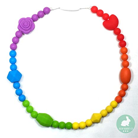 Silicone Necklace for Kids & Toddlers by Blue Rabbit Co | 17” BPA/Latex Free Oral Sensory Teether Jewelry (Rainbow)