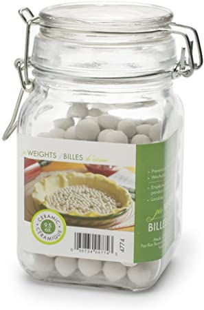 Fox Run Ceramic Pie Crust Baking Weights, 8.8-Ounce, Glass Storage Jar