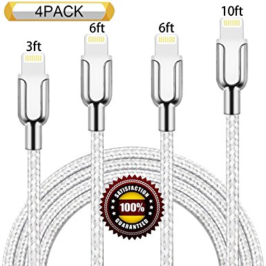 BULESK iPhone Cable 4Pack 3FT 6FT 6FT 10FT Nylon Braided Certified Lightning to USB iPhone Charger Cord for iPhone X 8 8Plus 7 Plus 6S 6 SE 5S 5C 5, iPad 2 3 4 Mini Air Pro, iPod Nano 7 (Silver&Grey)