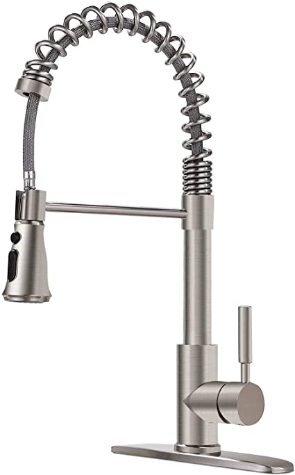 SOKA Pull Down Kitchen Faucet Commercial with Sprayer Kitchen Sink Faucet Brushed Nickel Kitchen Faucets Single Handle RV Kitchen Faucet Laundry Sink Faucet High Arc Kitchen Faucet Brushed Nickel
