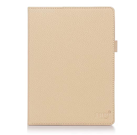 Case for iPad Air, FYY Premium PU Leather Case Smart Cover with Card Slots, Pocket, Elastic Hand Strap and Stylus Holder for Apple iPad Air 2013 Generation Khaki (With Auto Wake/Sleep Feature)