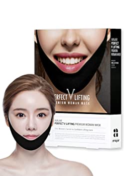 Avajar Perfect V Lifting Premium Woman Black Mask 5pcs - V Line Mask | Face Lifting Mask | Face Slimmer | Chin Strap For Double Chin Remover | V Shaped Slimming Face Mask | Double Chin Mask