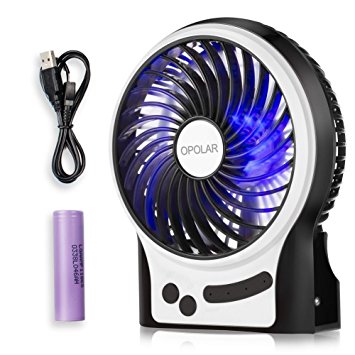 OPOLAR F201 Portable Rechargeable Fan, Mini USB fan with 1800mAh Lithium Battery, Desk Fan, Table Fan, Travel Fan, Office Fan, Quiet Fan, Personal Fan, Outdoor Fan, 3 Speeds, with LED Light-Black