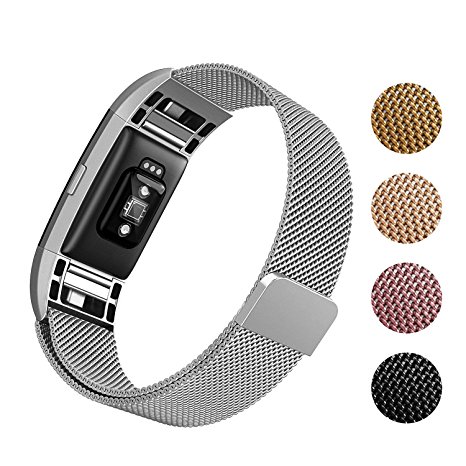 Fitbit Charge 2 Band, Soulen Milanese Loop Stainless Steel Replacement Accessories Magnetic Metal Clasp Large Small Fitbit Charge 2 Wirstband