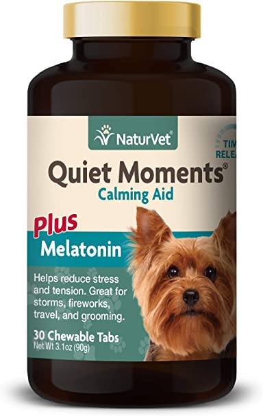 Quiet Moments Calming Aid Supplement Tablets for Dogs, Reduce Stress and Anxiety with this Veterinarian formulated calming supplement by NaturVet,30 Count