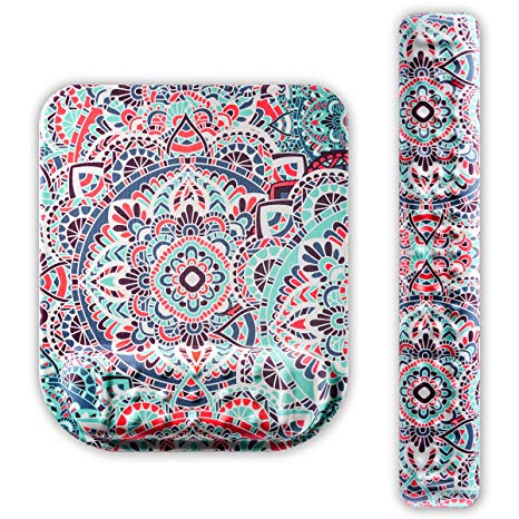 Keyboard Wrist Rest and Mouse Pad Wrist Rest Set with Gel Wrist Support for Relieve Wrist Pain, Typist, Avid Gamer, Compact Perfect Height Cushion Pad with Ergonomic Acupoint Massage Support - Mandala
