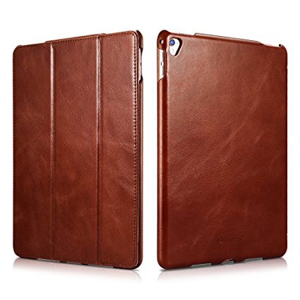 iPad Pro 9.7 Case, Icarer Vintage Genuine Leather Side Open Flip Folio Style Smart Cover in Ultra Slim Design with Stand & Auto Wake/Sleep Functions for 9.7-inch iPad Pro (Brown)