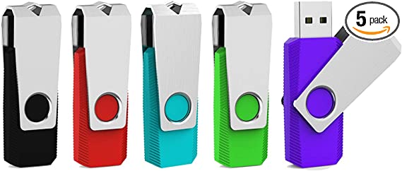 Aiibe 5 Pack 64GB Flash Drive USB Flash Drives 64GB Thumb Drive USB 2.0 Memory Stick USB Drive Zip Drive Jump Drive 64GB Multipack (64G, 5 Mixed Colors: Black Red Cyan Green Purple)