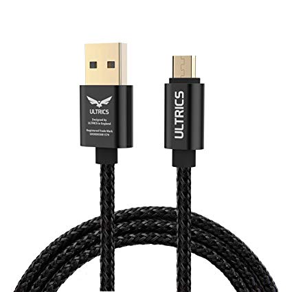 ULTRICS® Short Micro USB Cable, Fastest Durable Charging Data Lead with Metal Shell, Nylon Braided, 10000  Bend Lifespan for Samsung Galaxy Nokia Nexus Sony One Plus Android Smartphones Tablets - 30CM