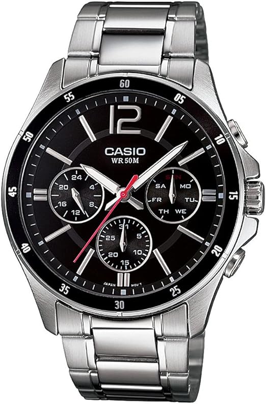 Casio Men Analog Quartz Watch with Stainless Steel Strap MTP-1374D-1, Silver/Black, Bracelet