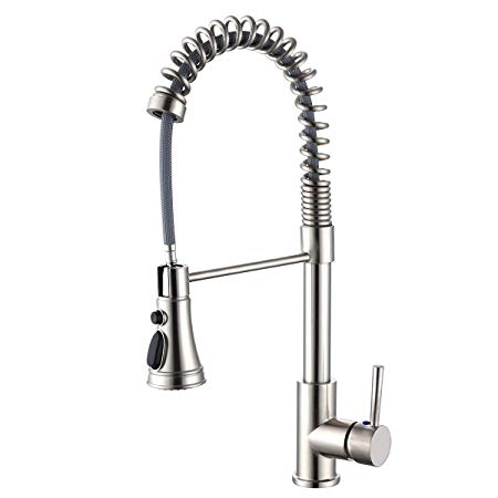 Fransiton Kitchen Faucet Commercial Stainless Steel High Arc Single Handle Pull out Spray Head with 60cm Water Pipe,Brushed Nickel