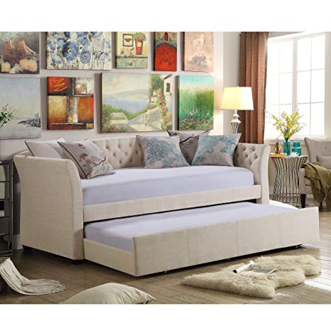 Rosevera Elsa Twin Size Daybed with Trundle, Beige