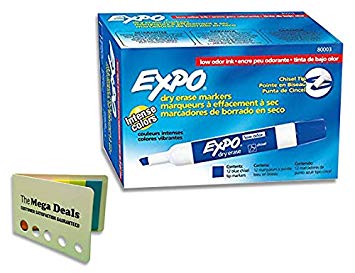 EXPO Low-Odor Dry Erase Markers, Chisel Tip, Blue, 12-Count, Includes 5 Color Flag Set