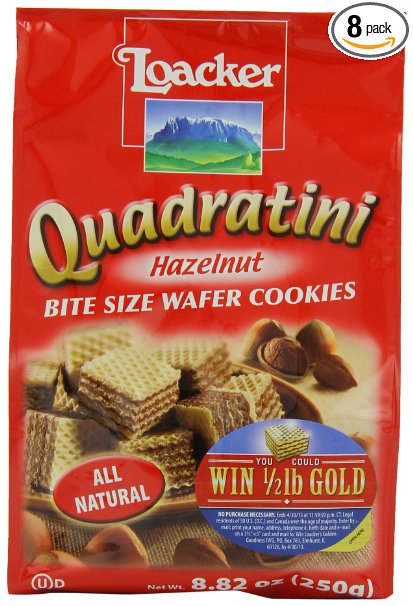 Loacker Quadratini Hazelnut Wafer Cookies, 8.82-Ounce Packages (Pack of 8)