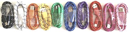 mySimple [3’ Feet - 10 Pack] of Micro USB 2.0 Data Sync Charger Cables w/ Braided Woven Rope Outer Jacket Made of Nylon Fabric w/ Very Durable Design for Tablets & Phones {Assorted Colored)