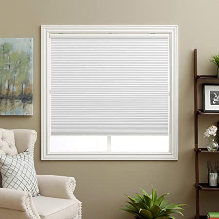 SBARTAR Cellular Shades Cordless Blackout Honeycomb Blinds Fabric Window Shades White(Blackout), 34" W x 64" H