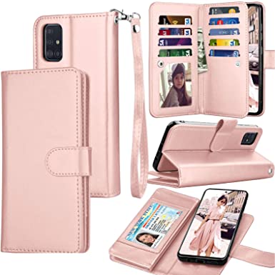 Galaxy A51 5G Case, [5G Version] Galaxy A51 Wallet Case [Not for 4G], Tekcoo Luxury PU Leather Cash Credit Card Slots Holder Carrying Flip Cover [Detachable Magnetic Case] for Samsung A51 [Rose Gold]
