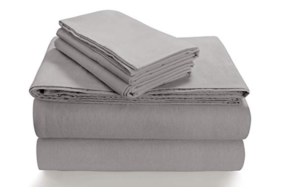 TRIBECA LIVING SOLFL170SSCKSG Solid 5-Ounce Flannel Extra Deep Pocket Sheet Set Cal King Silver Grey California