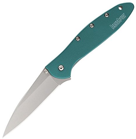 Kershaw Leek, Teal (1660TEAL); 3” Bead-Blasted High-Performance Sandvik 14C28N Steel Blade, Teal Anodized Aluminum Handle with SpeedSafe Assisted Opening, Liner Lock, Tip-Lock Slider; 2.4 OZ