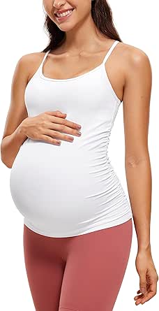 CRZ YOGA Butterluxe Y Back Maternity Tank Top for Women Ruched Pregnancy Basic Tops Sleeveless Athletic Yoga Shirts Camisole