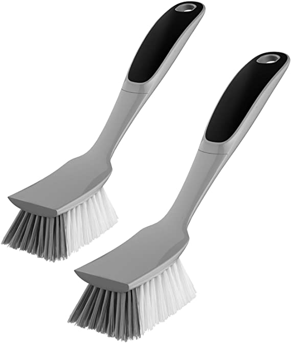 MR.SIGA Dish Brush with Non Slip Handle Built-in Scraper, Scrub Brush for Pans, Pots, Kitchen Sink Cleaning, 2 Pack