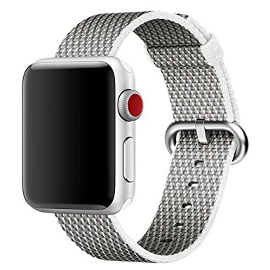 Hailan Band for Apple Watch Series 1 / 2 / 3,Newest Design Fine Woven Nylon Wrist Strap Replacement with Classic Buckle for iwatch,42mm,White Check