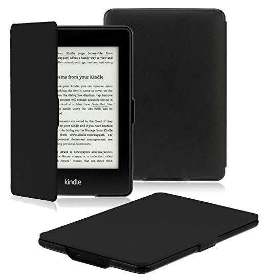 OMOTON Kindle Paperwhite Case Cover - The Thinnest Lightest PU Leather Smart Cover Kindle Paperwhite fit for All Version up to 2017 (Will not fit All Paperwhite 10th Generation 2018), Black