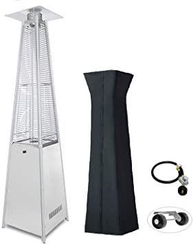 Outdoor Patio Heater Propane Heater - Pyramid Glass Tube Patio heater Hammered Portable Finish Stainless Steel Outdoor Heater with Wheels and Cover for Garden Wedding and Party.