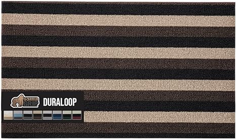 Gorilla Grip Heavy Duty Striped Doormat, 36x24, Thick Bristles, Crush Proof Texture, Catches Dirt from Shoes, Strong Backing, Easy to Clean, Indoor and Outdoor Entrance Mats, Black Brown Beige