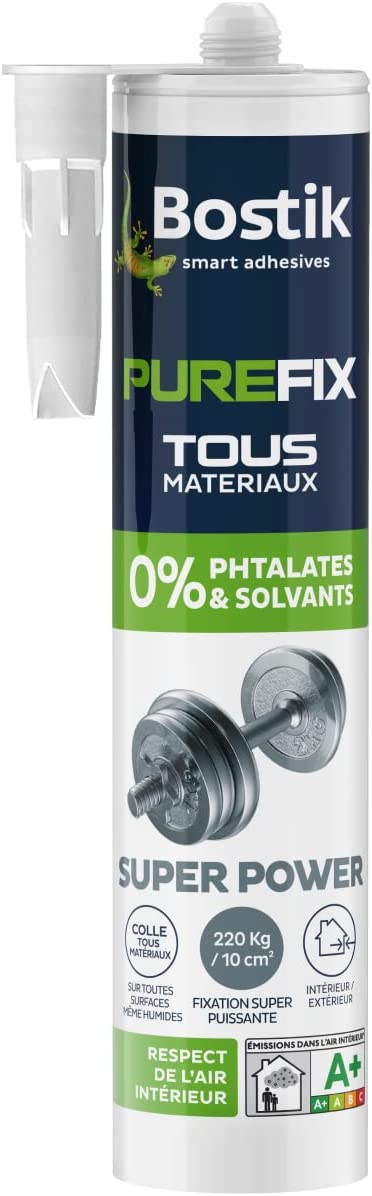 Bostik Mastic de Fixation Super Power – Objets Lourds – Colle Tous Les Matériaux Même Humides – Intérieur et Extérieur – Hybride Polymère – Sans Phtalates et Sans Solvants – Blanc – 290 ml