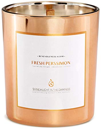 Benevolence LA Premium Fresh Persimmon Scented Candles | 45 Hrs Long Lasting Burn, Highly Scented, All Natural Soy Candles | Relaxing Aromatherapy Candle in Rose Gold Glass Jar