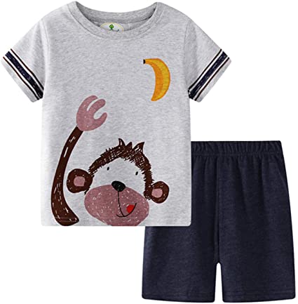Miss Bei Toddler Boy Clothes Sets T-Shirt&Shorts 2 Packs Kids Summer Outfits Shirt Short Sets 2-7T