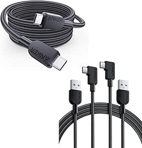 Anker Cable [2 Pack 6ft], Right Angle USB A to USB C Braided Cable 240W USB C to USB C Cable (2Pack,6ft), USB C Charger Cable