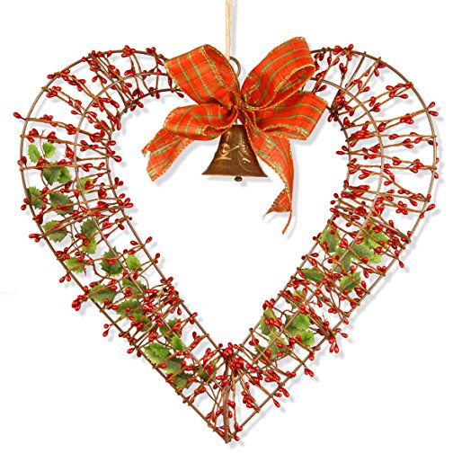 National Tree 16 Inch Valentine Heart Wire Wreath with Red Berries and Bow (RAV-15549AX16)