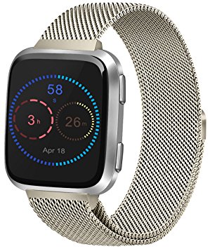 Vancle For Fitbit Versa Bands, Stainless Steel Milanese Mesh Loop Metal Replacement Wristbands with Magnet Lock for Fitbit Versa