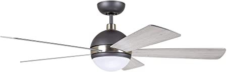 Emerson CF235GRT Protruding Mount, 5 black Blades Ceiling fan with 18 watts light, Graphite With Brushed Steel Accents