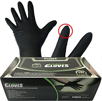 Throttle Muscle TM6454 - Muscle Gloves Industrial Powder Free Black Nitrile Work Gloves 6 Mil Textured Finger and Palm, Box of 100 (Large)