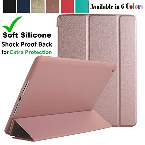 iPad 4 / 3 / 2 - 9.7 Inch Case Soft Silicone Back (✔Extra Shock Protection) TriFold Ultra Slim Smart Cover Auto Sleep / Wake Multi Angle Stand [iPad 2nd / 3rd & 4th Gen]➤ Soft Back - Rose Gold