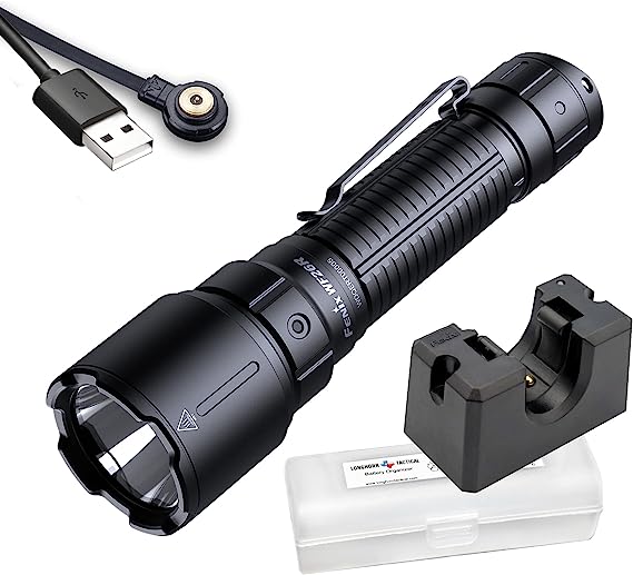 Fenix WF26R Rechargeable Police Flashlight, 3000 Lumen Super Bright Duty Light with Charging Cradle and LumenTac Organizer