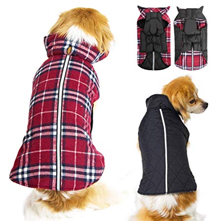 Dog Jacket Dog Coats Waterproof Windproof Warm Reversible British Style Plaid Dog Vest Jacket for Winter Outdoor Small Medium Large Dogs