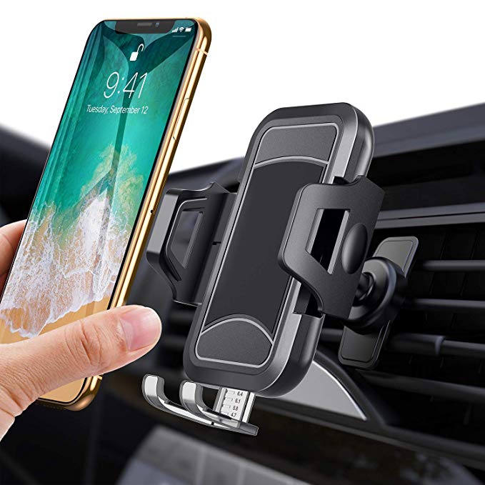 itaomi [Totally Upgrade Safe Clip Patent] Air Vent Car Phone Mount, Universial Smartphone Cell Phone Holder Compatible with iPhone XS XS Max XR X 8 8  7 7  SE 6s 6  6 5s 4 Samsung Galaxy S10 S9 S8 etc