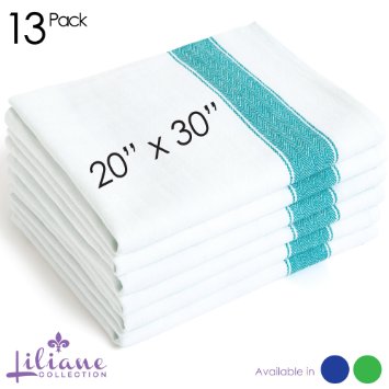 Extra Large 20x30 Kitchen Dish Towels 13 Units by Liliane Collection - Commercial Grade Absorbent 100 Cotton Kitchen Towels - Classic Herringbone Tea Towels in Stylish Vintage White Size 20 x 30