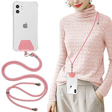 SS Phone Lanyard with Soft Neck Strap, Cell Phone Lanyard Safety Tether with Adjustable Detachable Cell Phone Leash for All Smartphones - Pink