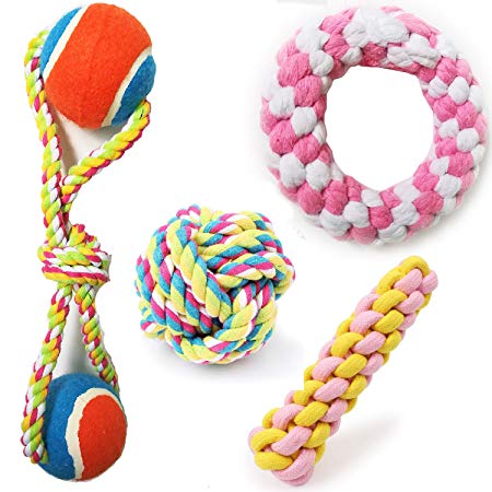 DIY House Dog Puppy Chew Toys Set Rope Toys for Dog Tug Dog Toy Pack with Ball for Small to Medium Dogs, Durable Dog Toys Teething