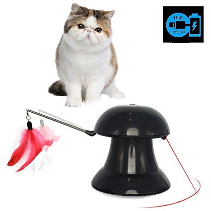 Cat Toy USB Charge 2 IN 1【3rd Generation】Interactive Automatic Teaser Feather And Roating Light Toy Kitten Catch The Moving Safe Pet Entertainment Stimulating Exercise With Freebies For Cats and Dogs
