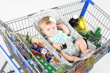Binxy Baby Shopping Cart Hammock Gray and Aqua Quatrefoil