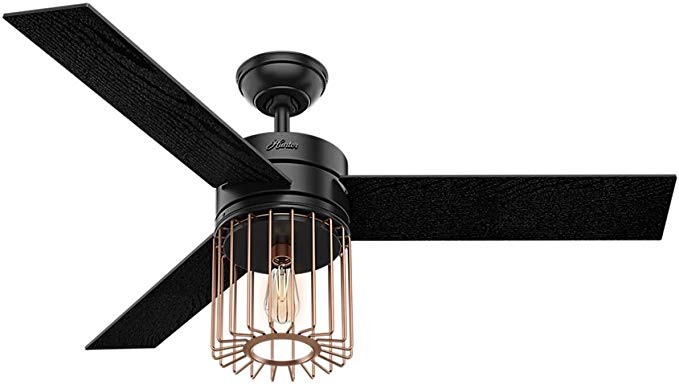 Hunter Indoor Ceiling Fan with LED Light and remote control - Ronan 52 inch, Black, 59239