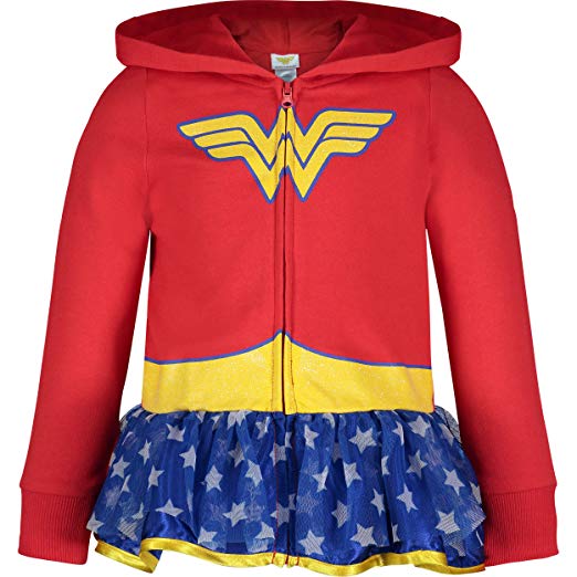 Wonder Woman Toddler Girls' Full-Zip Lightweight Peplum Costume Hoodie